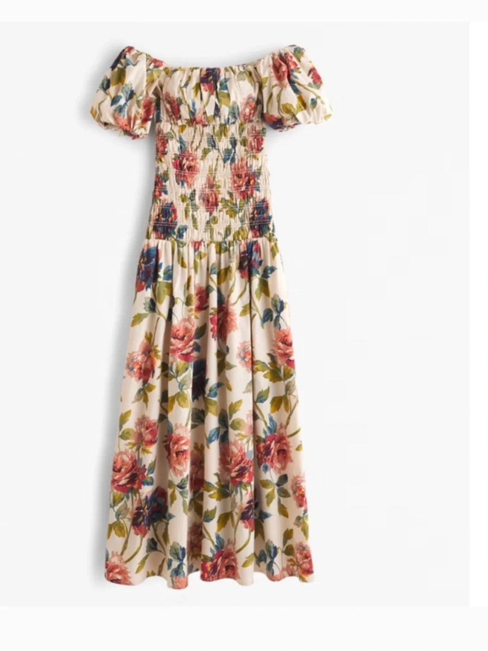 Abercrombie Floral Smocked Off Shoulder Maxi Dress Size Small Wedding Guest